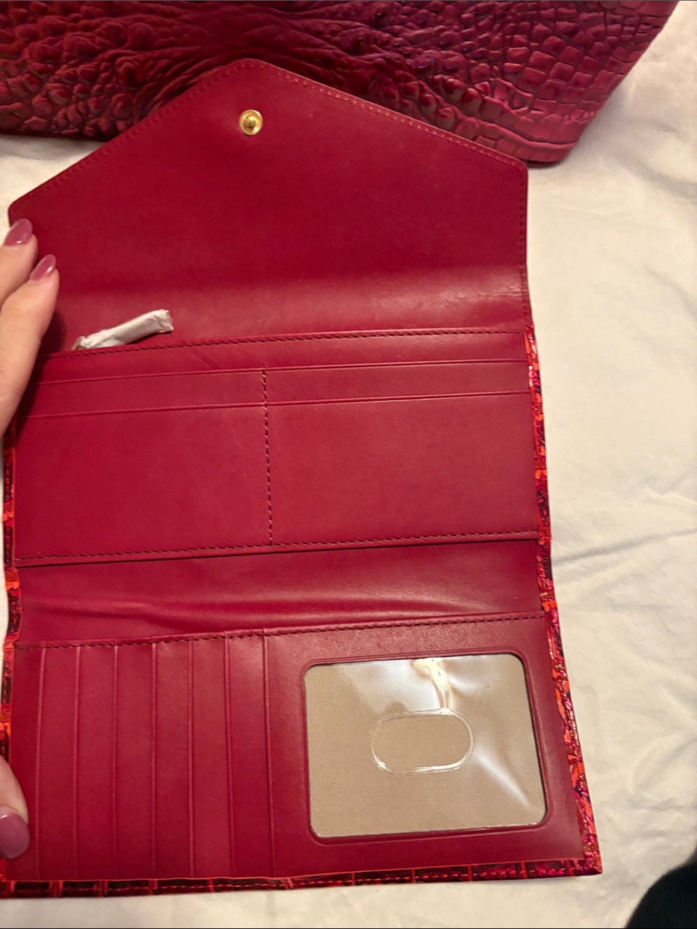 Brahmin Raspberry Croc-Embossed Satchel with Matching Wallet - Picture 3 of 6